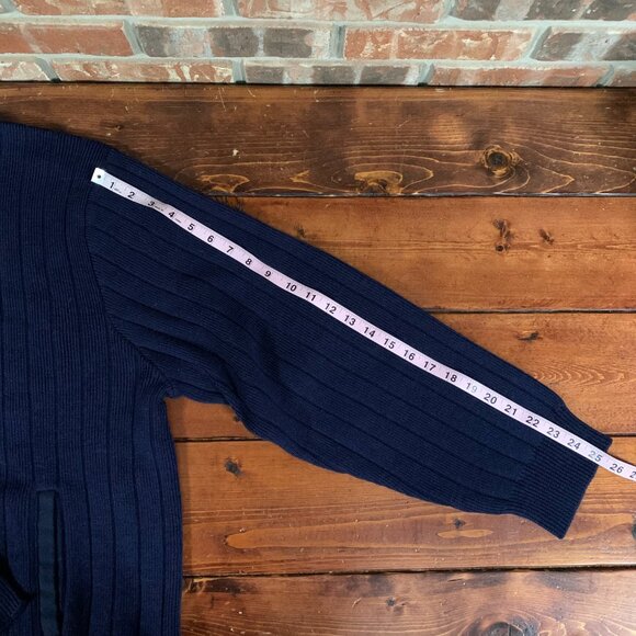 Orvis XX-Large Blue Men's Heavy Knit Wool Pull Over Full Zip Elbow Patch Sweater - Picture 14 of 14